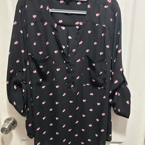 Torrid Black Top with Pink and Cream Heart Design
